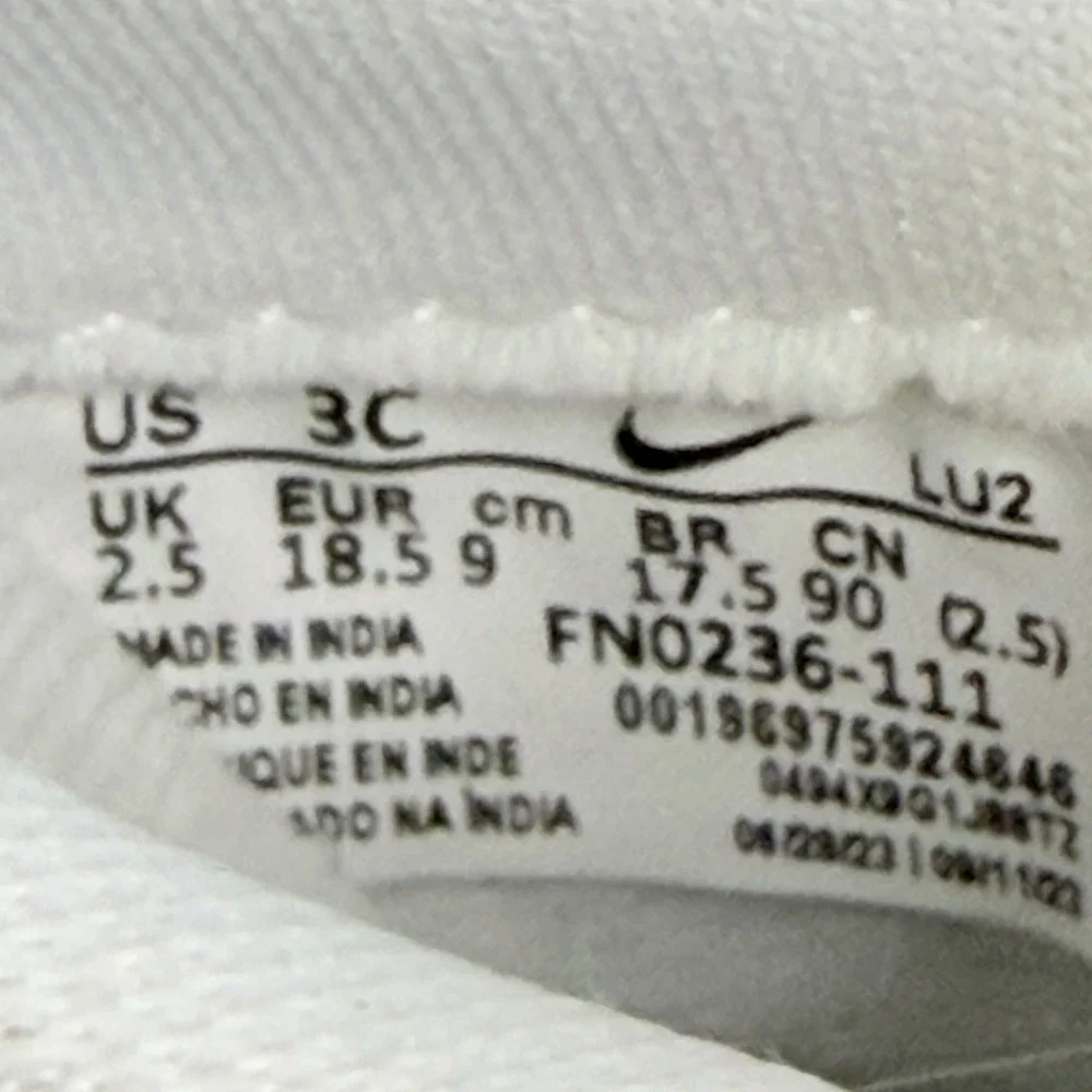 Nike Air Force 1 LE Kids Size 3C White Good Hook-and-Loop FN0236-111 Sneaker
